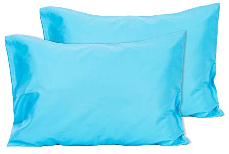 2 Turquoise Toddler Pillowcases - Envelope Style - For Pillows Sized 13x18 and 14x19 - 100% Cotton With Percale Weave - Machine Washable - 2 Pack