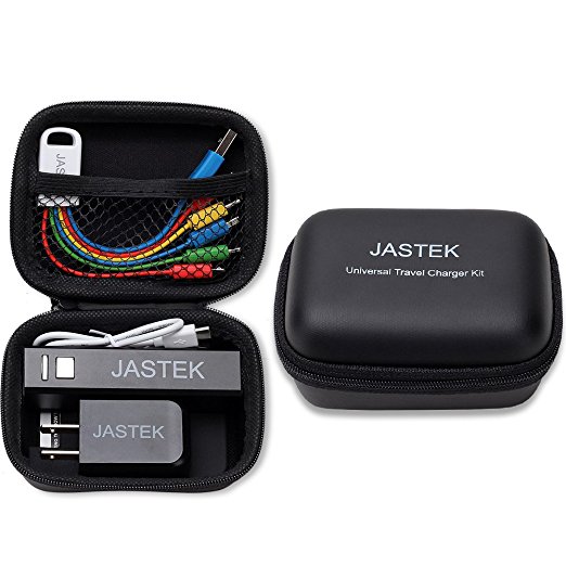 Universal Travel Charger Kit, JASTEK Pack with UL Listed Power Bank, USB AC Charger, Multi Charger Cable, Micro USB Cable and Card Pouch as Gift (1 pack )
