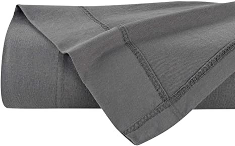 DELANNA Jersey Knit Flat Sheet Soft Breathable Cotton Rich T-Shirt Jersey Top Sheet Only (Grey, Twin)