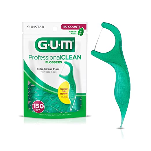 GUM Professional Clean Flossers Extra Strong Flosser Pick, Fresh Mint, 150 Count (Pack of 4)