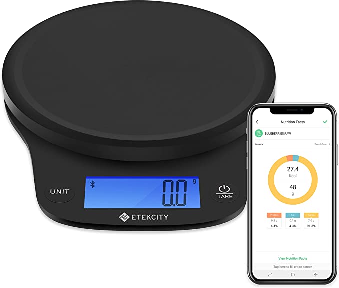Etekcity 0.1g Food Kitchen Scale, Digital Grams and Oz for Cooking, Baking, Jewelry, Keto, Macro, Calorie and Weight Loss, Smart Version, Black Plastic