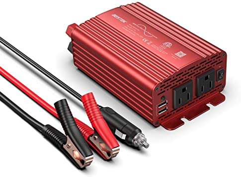 BESTEK 300Watt Pure Sine Wave Power Inverter DC 12V to AC 110V Car Plug Inverter Adapter Power Converter with 4.2A Dual USB Charging Ports and 2 AC Outlets Car Charger, ETL Listed