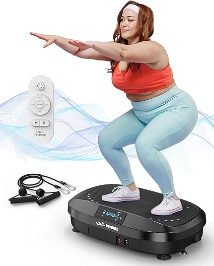 FLYBIRD Vibration Plate Exercise Machine, Lymphatic Drainage Machine, Whole Body Workout Vibration Platform w/ 2 Resistance Bands for Wellness and Fitness