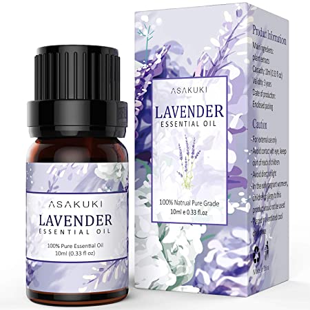 ASAKUKI Lavender Essential Oil 10ml, Restorative Natural Plant Extract for Diffusers or Humidifiers, Therapeutic Body Massage, DIY Soaps and Candles, Help Relieve Stress