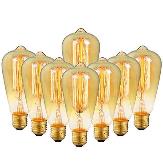 8-Pack Edison Bulb Antique Vintage Style Light Bulbs Dimmable Amber Warm 60W E26 Base for Wall Sconce Chandelier Retro Fixture by LUXON