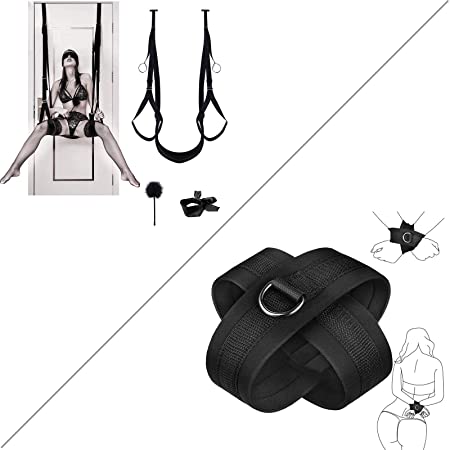 UTIMI Sex Swing with Blindfold and Plumage Bondage Restraint with Cross Handcuffs