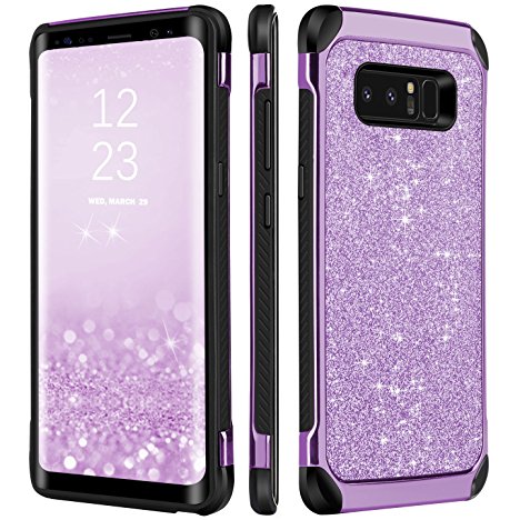 Note 8 Case, Galaxy Note 8 Case, BENTOBEN 2 In 1 Glitter Sparkle Bling Hybrid Hard Covers with Shiny Faux Leather Chrome Shockproof Bumper Protective Case for Samsung Galaxy Note 8 (6.3 inch) Purple