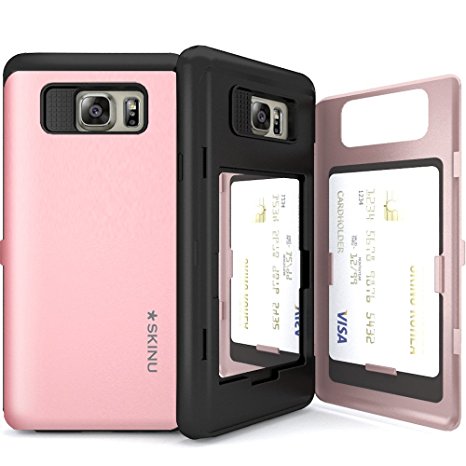 Galaxy Note 5 Case, Galaxy Note 5 Card Case, SKINU [EUREKA] [Rose Gold] [Shockproof] [Dual Layer] [Card Slot] [Drop Protection] [Wallet] with Mirror For Samsung Galaxy Note 5 - Rose Gold
