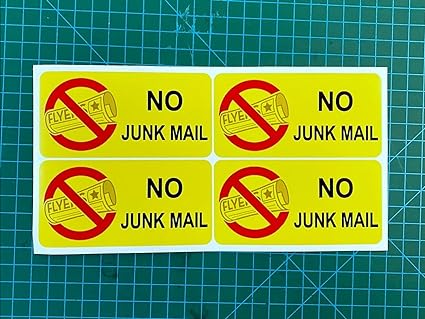 Outdoor/Indoor (4 Pack) 101.6mm x 50.8mm (4 inch X 2 inch) No Junk Mail Warning Sign Back Adhesive Vinyl Decal Sticker for Door or Letter Mail Box