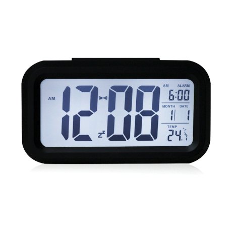 53 Smart Simple and Silent LED Alarm Clock w Date Display Repeating Snooze and Sensor Light  Night Light Black White night light