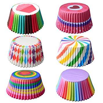 Cupcake Liners, Disposable Paper Baking Cups Rainbow Cupcake Wrappers Nonstick Muffin Cases Molds, 6 Styles Cupcake Liners for Cake Balls, Muffins, Cupcakes and Candies, 600 Pack