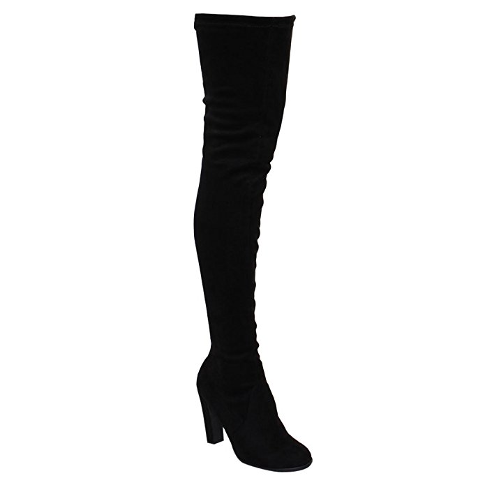 CAPE ROBBIN DD18 Women's Drawstring Block Heel Stretchy Snug Fit Thigh High Boots