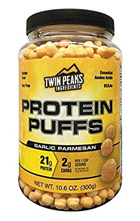 Twin Peaks Ingredients Protein Puffs - Garlic Parmesan 300g (10 Servings), 21g Protein, 2g Carbs, 130 Cals, High Protein, Low Carb, Soy Free, Gluten Free, Potato Free - BEST PROTEIN SNACK
