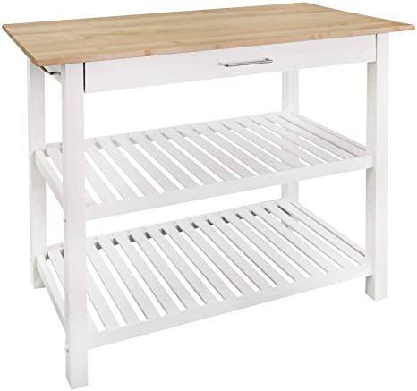 Casual Home Kitchen Island with Solid American Hardwood Top, White