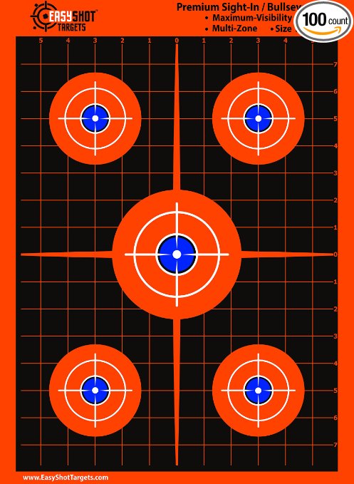 100-Pack “Super-Saver” Bundle - Premium Bullseye Shooting Targets | Maximum Visibility | 18"X12" | Bright and Colorful Fluorescent Orange - Easy To See Your Shots Land -150 Free Repair Stickers.