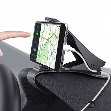 Car Phone Mount, M.Way Car Dashboard Phone Holder HUD Design Non-Slip Car Phone Mount Stand Universal Phone Holder Cradle with 3 Cable Clip Holders for Safe Driving, for iPhone 7, 7 Plus, 6, 6S Plus, 5, 5SE, Samsung S7, S6, Note5/ 4/ 3, HuaWei, Tablet ,GPS and Other Smartphones Under 6.5' Inch