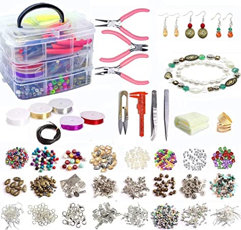 Jolitac 1200pcs Jewellery Making Supplies Kit Bracelets DIY Making Set, Charms, Findings, Jewelry Pliers, Beading Wire for Necklace Bracelet, Earrings Making & Repairing, Gift for Women