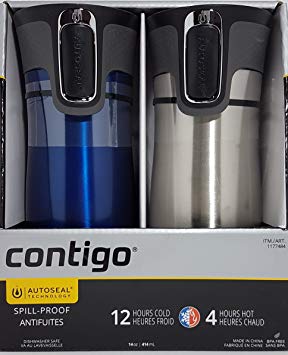 Contigo AUTOSEAL Spill-Proof Stainless Steel VacuumTravel Mug 14oz with Easy-Clean Lid, 2 Pack (Monaco)