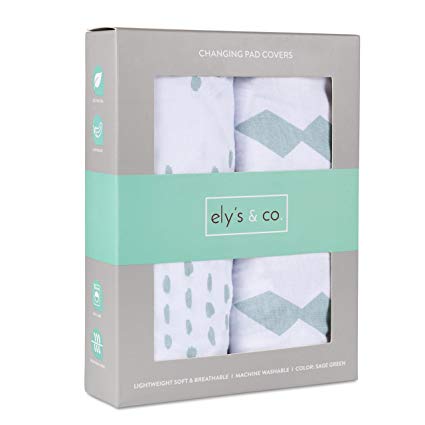 Changing Pad Cover Set I Cradle Sheet Set - 2 Pack 100% Jersey Cotton Unisex Sheets for Baby Girl and Baby Boy - Sage Green Diamond Design by Ely's & Co.