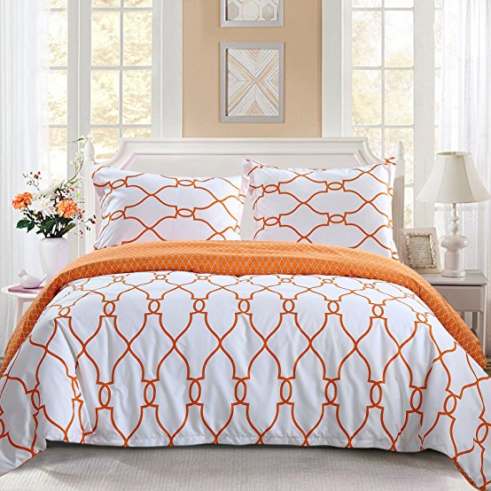 NTBAY 3 Pieces Duvet Cover Set Brushed Microfiber Irregular Printed Pattern Reversible Design with Hidden Zipper(Queen, Orange)