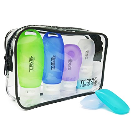 Leak Proof Travel Bottles for Men & Women (4)   2 FREE Toothbrush Cases   Durable Bag | TSA Approved