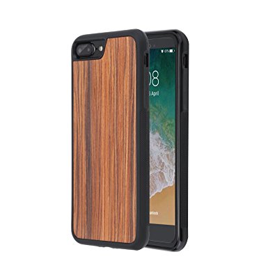 iPhone 7 Plus Case, iPhone 8 Plus Wood Case, Ecante TPU Rubber Bumper Non Slip Shockproof with Real Solid Wood Case for Apple iPhone 7/iPhone 8 Plus