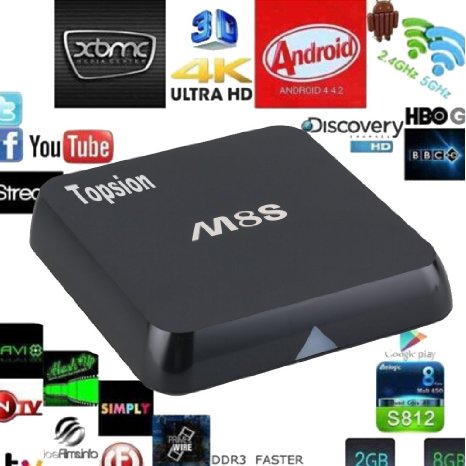 Tops M8S Android 4.4 TV Box Amlogic S812 Quad Core 4k Output 2GB/8GB Flash 2.4g/5g Dual Band Wifi Smart TV Player Preinstalled with Full Loaded Kodi and Cloud TV