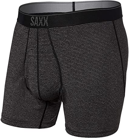 SAXX Men's Underwear – Active Boxer Briefs with Built-In BallPark Pouch Support – Semi-Compression Underwear for Men, Grey Feed Stripes, Medium