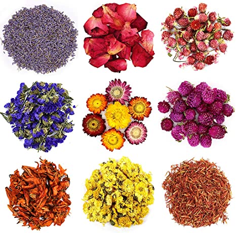 TAEERY Dried Flowers for Soap Making Scents Kits,DIY Soap/Candle Making Supplies Set- Include Dried Lavender, Rose Petals, Lily Flower,Colorful Chrysanthemum, Forget-me-not and More