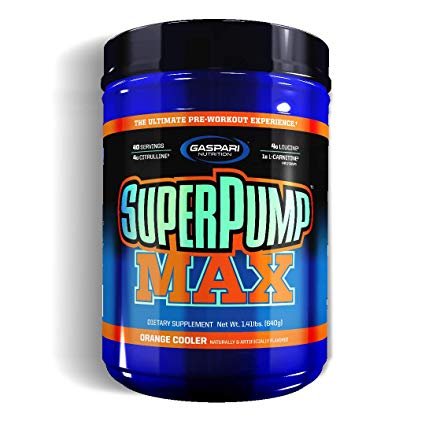 Gaspari Nutrition Super Pump Max, Pre Workout Supplement 40 Servings, Non-Habit-Forming, Sustained Energy & Nitric Oxide Booster Supports Muscle Growth, Recovery & Replenishes Electrolytes, Orange