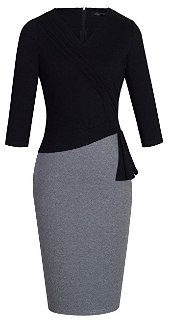 HOMEYEE Women's Elegant Patchwork 3/4 Sleeve Wear to Work Bodycon Dress B333