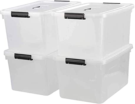 Nicesh 17.5 L Plastic Large Storage Box, Clear Latch Bin with Handle and Lid, Set of 4