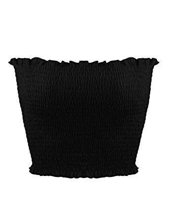 Sweetbei J Womens Strapless Pleated Summer Sexy Bandeau Tube Crop Tops