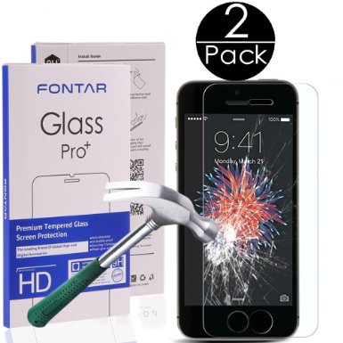 (2 Pack) iPhone SE Screen Protector, FONTAR [Ultra Thin 0.26mm] Tempered Glass Screen Protector Film High Definition (HD) Clear (Invisible) for iPhone SE/5//5S/ 5c (Lifetime Warranty)