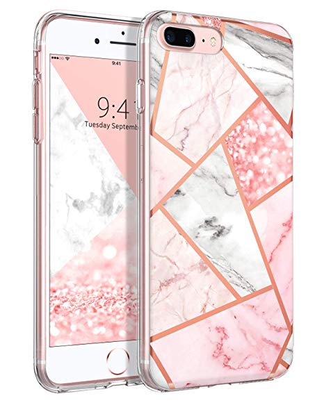 BENTOBEN iPhone 8 Plus Case, iPhone 7 Plus Case, Marble Glitter Design Clear TPU Bumper Slim Fit Shockproof Hard Back Girls Women Protective Phone Cases Cover for iPhone 7 Plus / 8 Plus (5.5 inch)