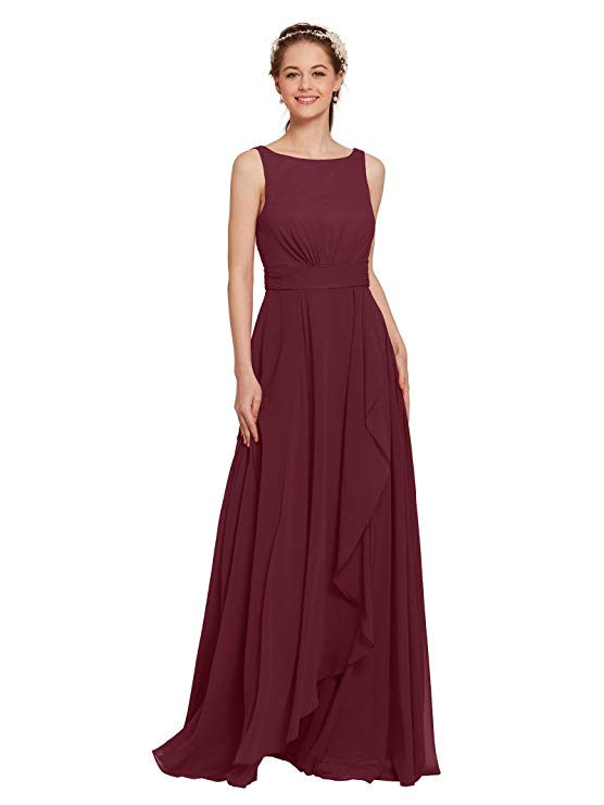 AW Bridal Long Bridesmaid Dresses Chiffon Formal Dresses A-Line Evening Dresses for Women