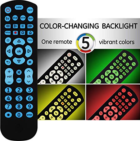 GE Universal Remote Control, Color Select Backlit, for Samsung, Vizio, Lg, Sony, Sharp, Roku, Apple TV, RCA, Panasonic, Smart TVs, Streaming Players, Blu-Ray, DVD, Simple Setup, 4-Device, Black, 44220