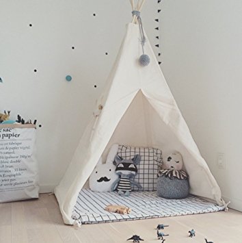 LoveTree Portable Kids Cotton Canvas Teepee Indina Play Tent Playhouse - Class White One Window Style