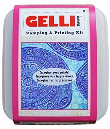 Gelli Arts Stamping & Printing All in One DIY Craft Set with Gel Printing Plate, Premium Acrylic Paint, Roller, Paper, Design Elements and Storage Container- Create Unique Art Prints, Easy Clean Up