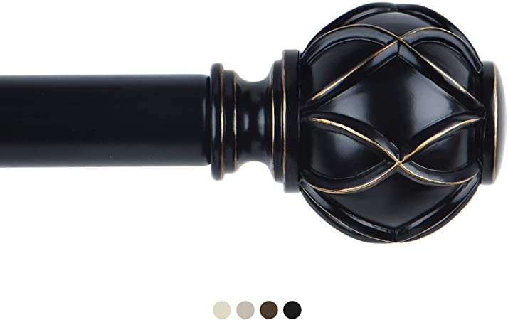 KAMANINA 1 Inch Curtain Rods 25 to 45 Inches- Netted Texture Finials, Black