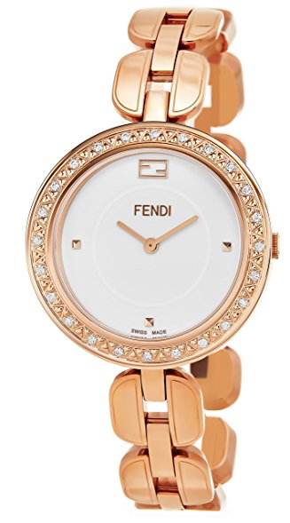 Fendi My Way Womens-large White Face Rose Gold-Plated Stainless Steel Bracelet Swiss Quartz Watch With Removable White Fur F351534000B0