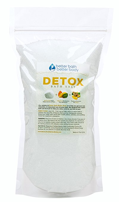 Detox Bath Salt 2 Pounds Size - Epsom Salt Bath Soak With Ginger & Lemon Essential Oil Plus Vitamin C - All Natural No Perfumes No Dyes - Detoxify & Revitalize Your Body & Mind Naturally