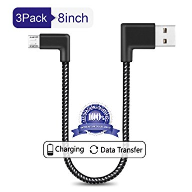 AOFU Micro USB Cable,3Pack 8 inch Short Nylon Braided High Speed Android Charger USB to Micro USB Cable Samsung Fast Charger Charging Cord for Samsung Galaxy S7 Edge/S6/S4/Note 5/Note 4 (Black)