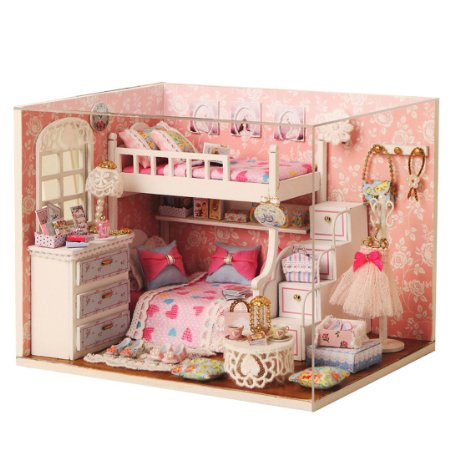 New Wooden Dollhouse Diy Miniature House DIY Kit with Cover for Christmas Gift (Dream Angels)