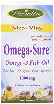 Paradise Herbs Medvita Omega Fish Oil Vegetarian Capsules, 60 Count