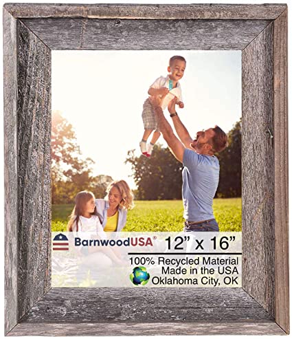 BarnwoodUSA | Farmhouse Style Rustic 12x16 Picture Frame | Signature Molding | 100% Reclaimed Wood | Rustic | Natural Weathered Gray