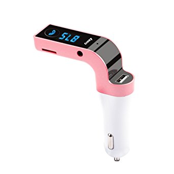 LEDMO Bluetooth FM Transmitter ,Wireless LCD Radio Adapter Car Kit with USB Car Charging, Music Control and Hands-Free Calling,for iPhone, Samsung, LG, HTC, Nexus, Sony Android Smart phone(Pink)