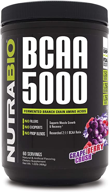 NutraBio BCAA 5000 Powder - 60 Servings (Grape Berry Crush)