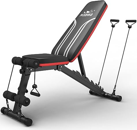 FLYBIRD Adjustable Weight Bench Workout Bench for Home Gym, 15 Degree Decline Sit-Up, Resistance Bands Included -FBGEAR23BAND