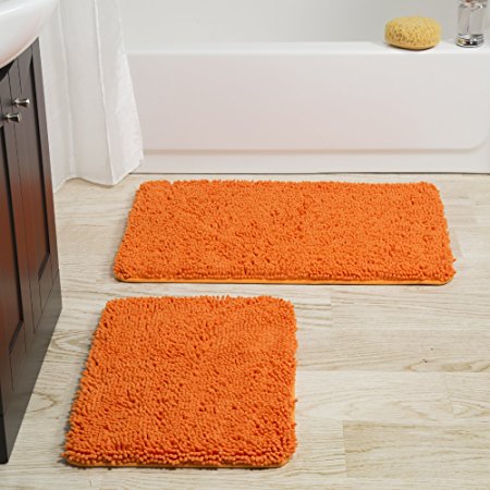 Lavish Home 2 Piece Memory Foam Shag Bath Mat-Orange